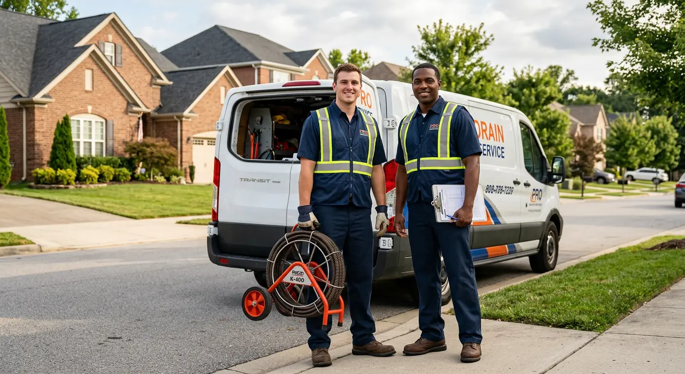 Sewer and drain service team with equipment ready for work in Lawrenceburg